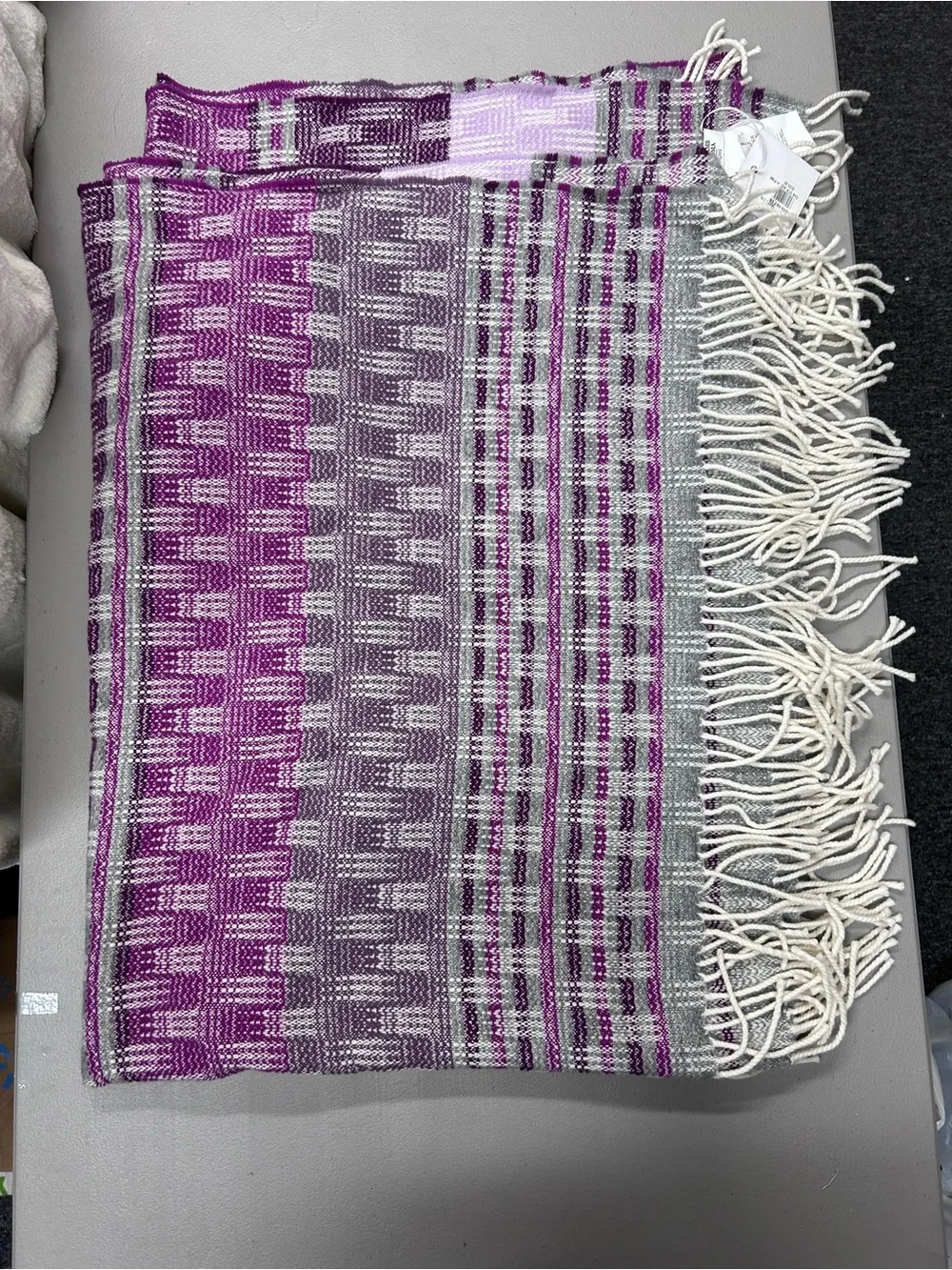 Williams Sonoma Home Checked Stripe Jacquard Wool Throw 51 x 68 Pink Purple NWT